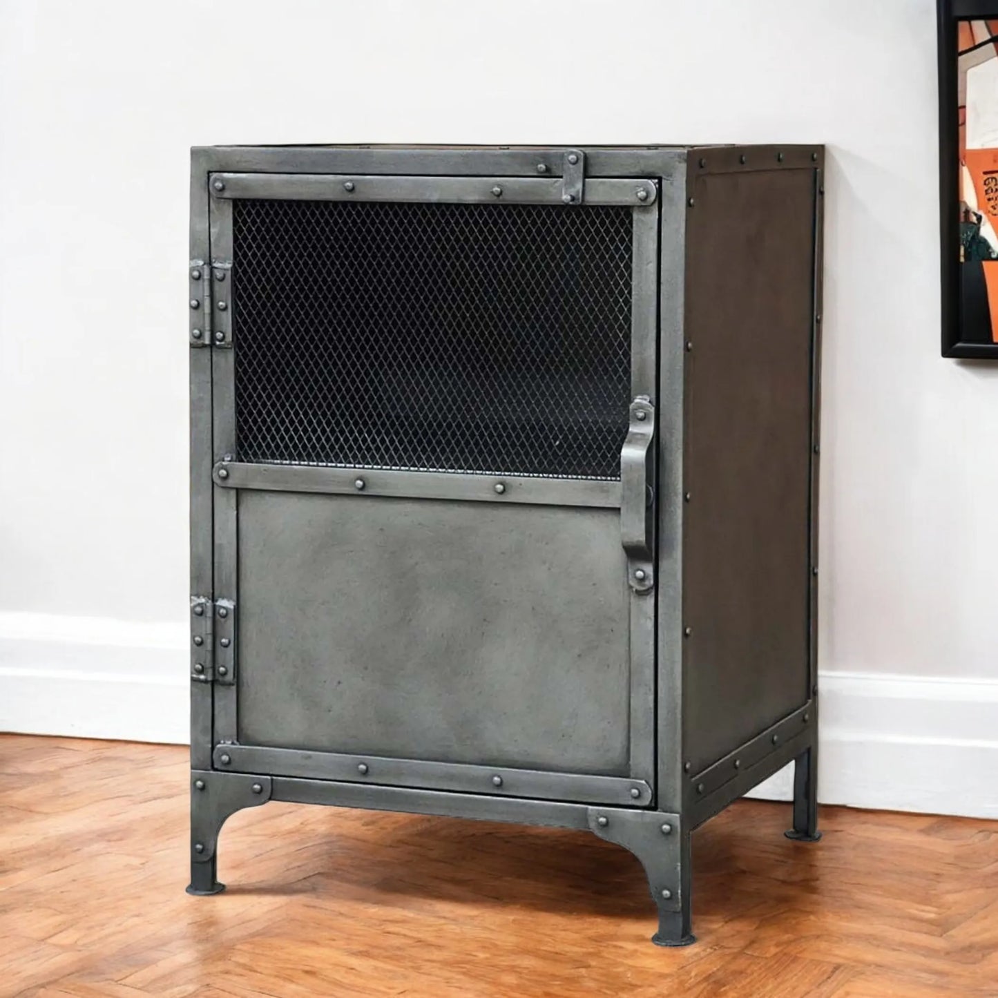 20" Silver Metal Accent Cabinet With Two Shelves