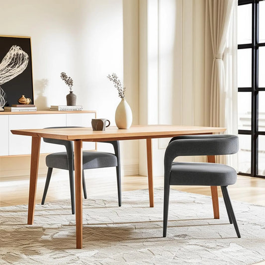 Set of Two Dark Gray Upholstered Linen Open Back Dining Side Chairs