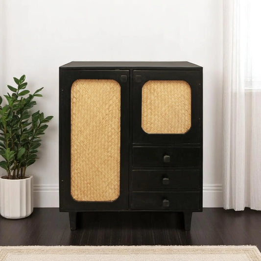 Distressed Solid Wood Three Drawer Sideboard with Two Doors