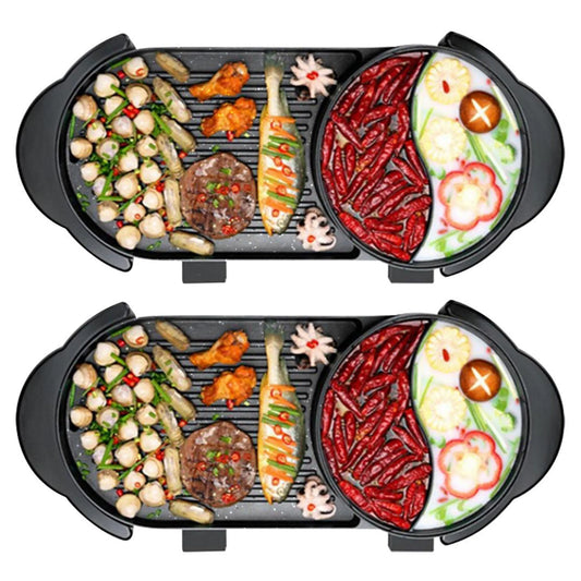 in  Electric NonStick BBQ Teppanyaki Grill Plate Steamboat Dual Sided Hotpot