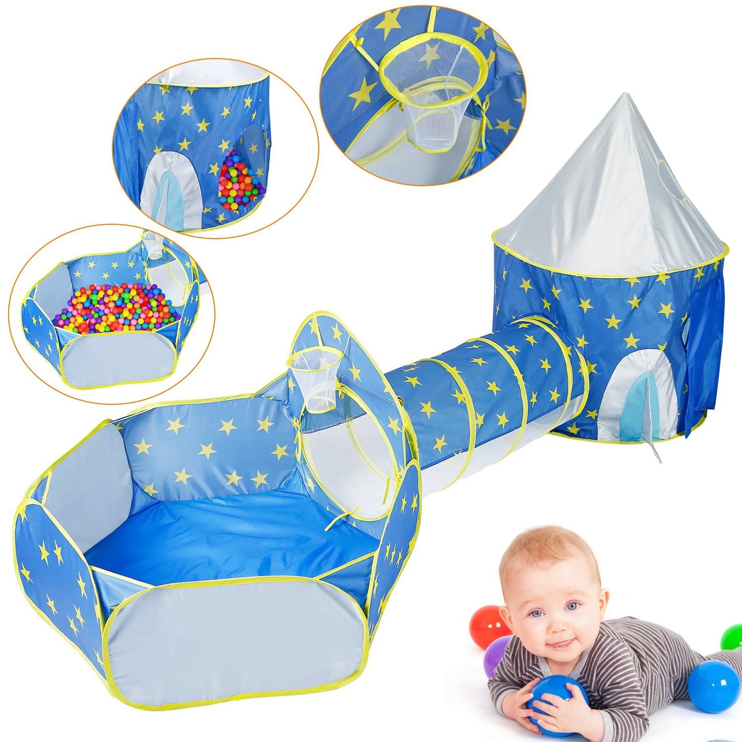 3 In 1 Child Crawl Tunnel Tent Kids Play Tent Ball Pit Set