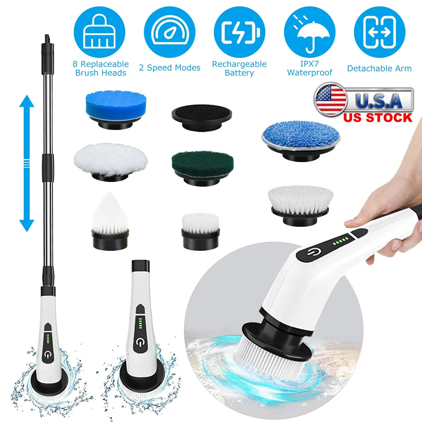 Electric Spin Scrubber Cordless Rechargeable Telescopic Cleaning Brush