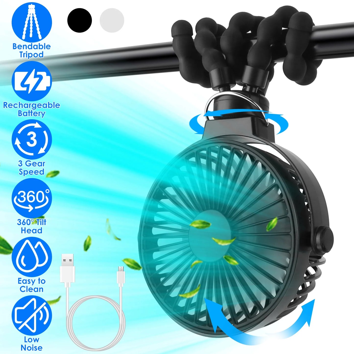 Portable Baby Stroller Fan Rechargeable Handheld Fan