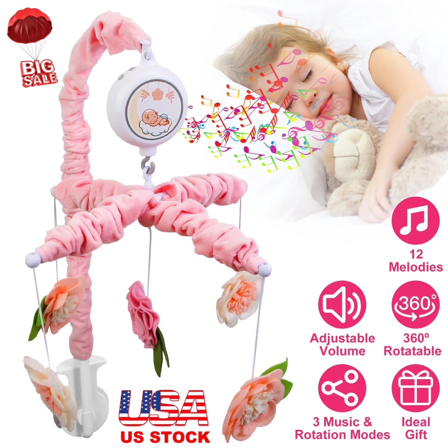 Musical Crib Mobile for Girls Baby Musical Crib Bed