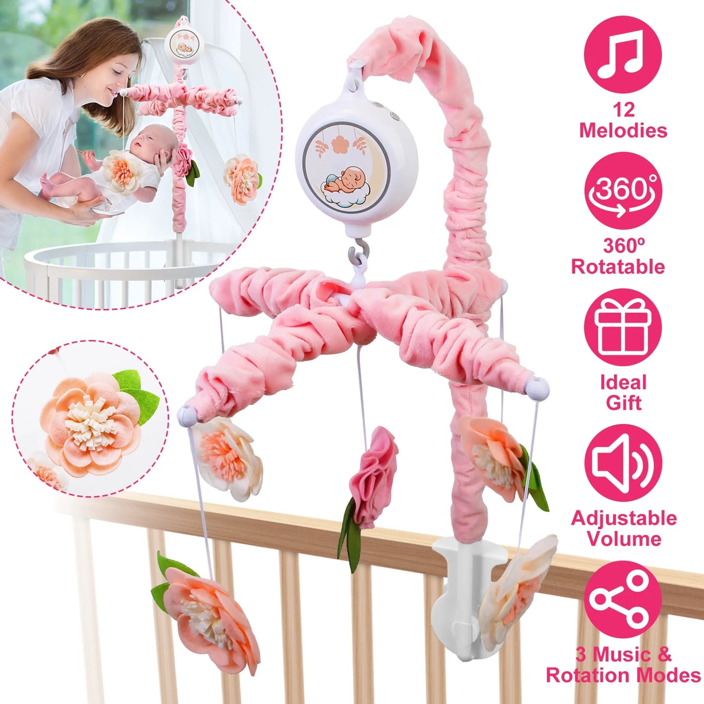 Musical Crib Mobile for Girls Baby Musical Crib Bed