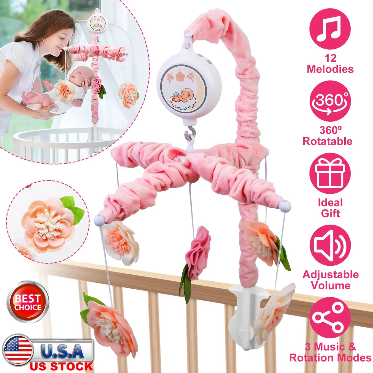 Musical Crib Mobile for Girls Baby Musical Crib Bed